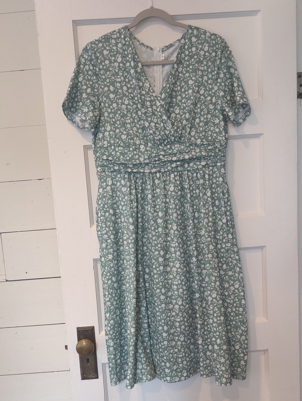 Floral Wrap-Front Sage Green Women’s Dress